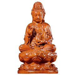 13CM Buddha Statue Seated Lotus Guanyin Buddha Figure Wood Pear Carving Buddhism 07FC0E-D4 - KOEEK