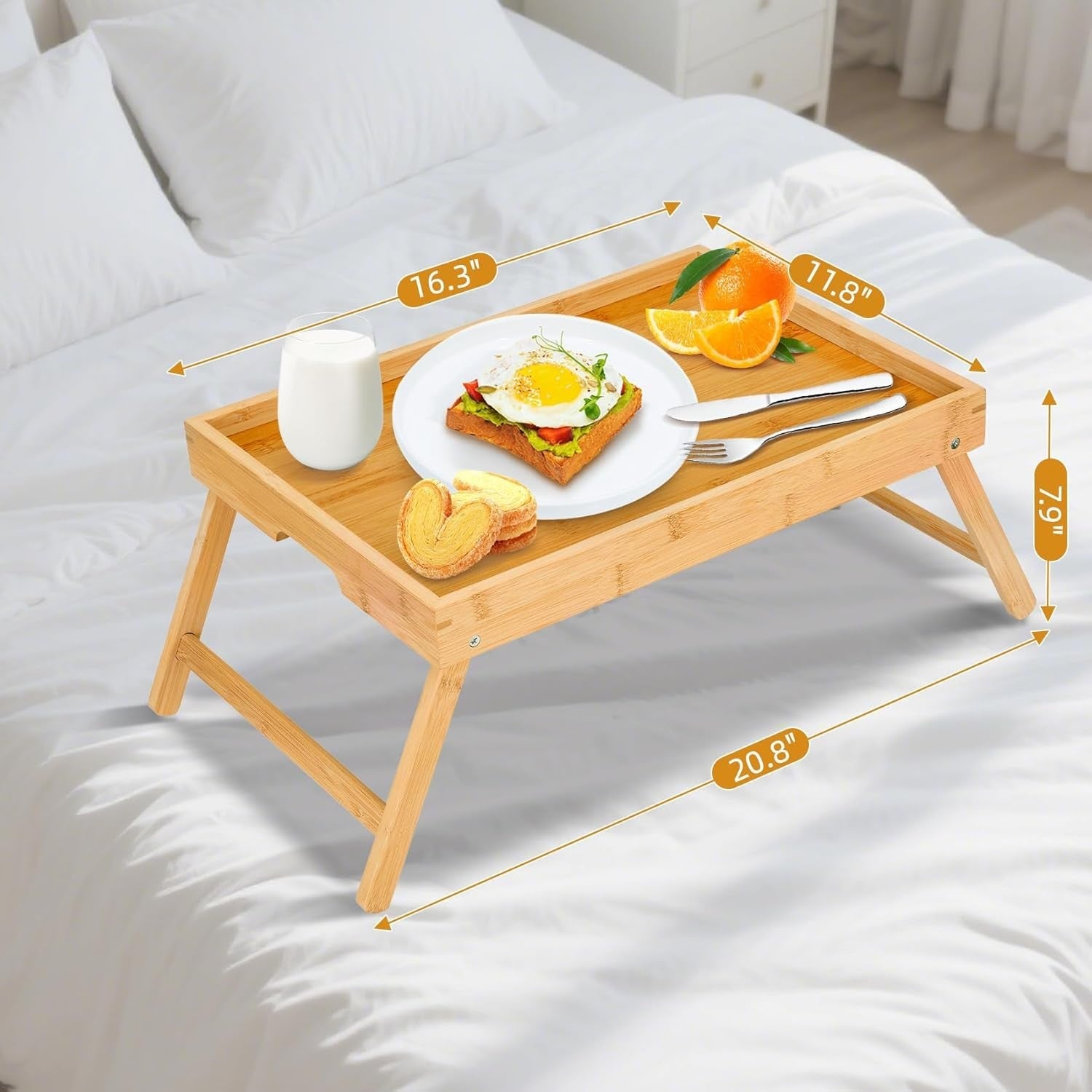 new 2 Pack The Bamboo Bed Breakfast Tray With Foldable Legs Color is Log