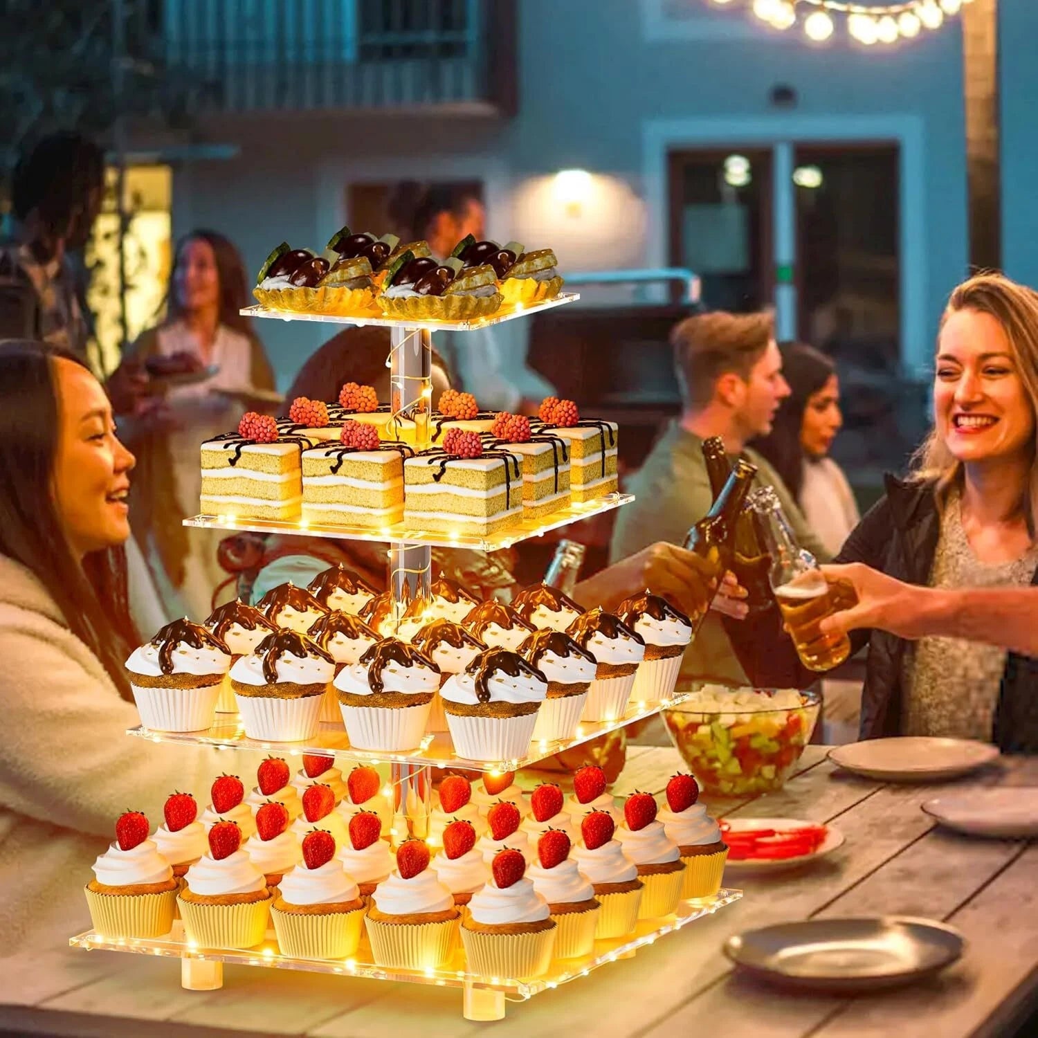 4 Tier Cupcake Stand Acrylic Tower Display with LED Light Premium Holder Dessert 07FC0E-D4 - KOEEK