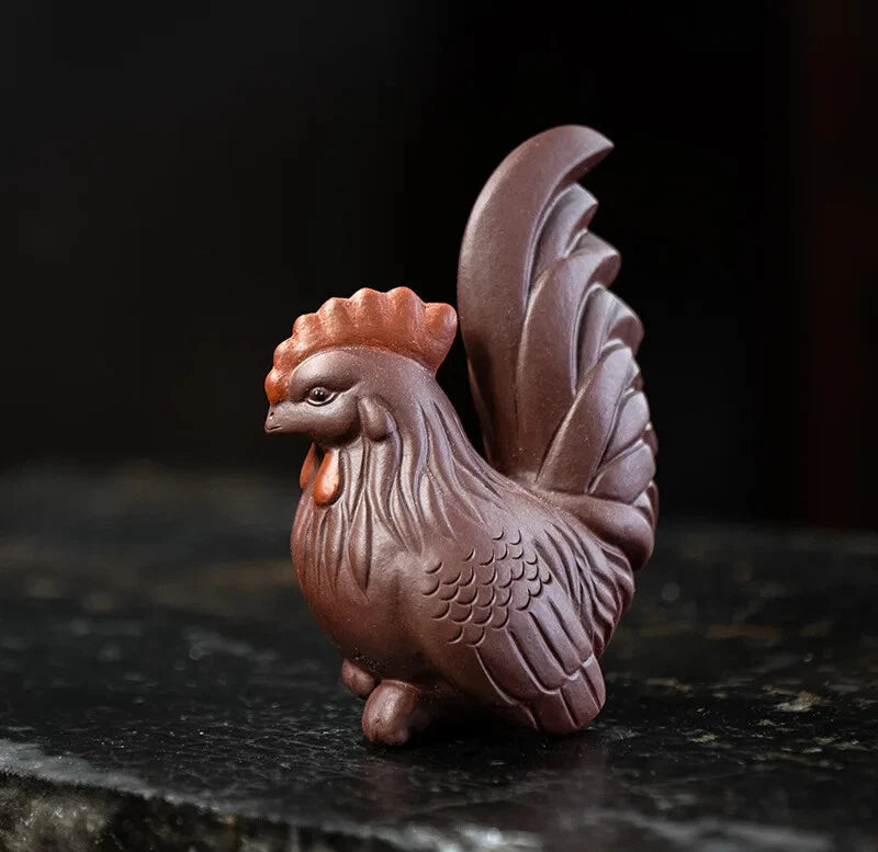 Yixing Handmade Sculpture Purple Clay Tea Pet Chicken Model Statue Tea Decors 07FC0E-D4 - KOEEK
