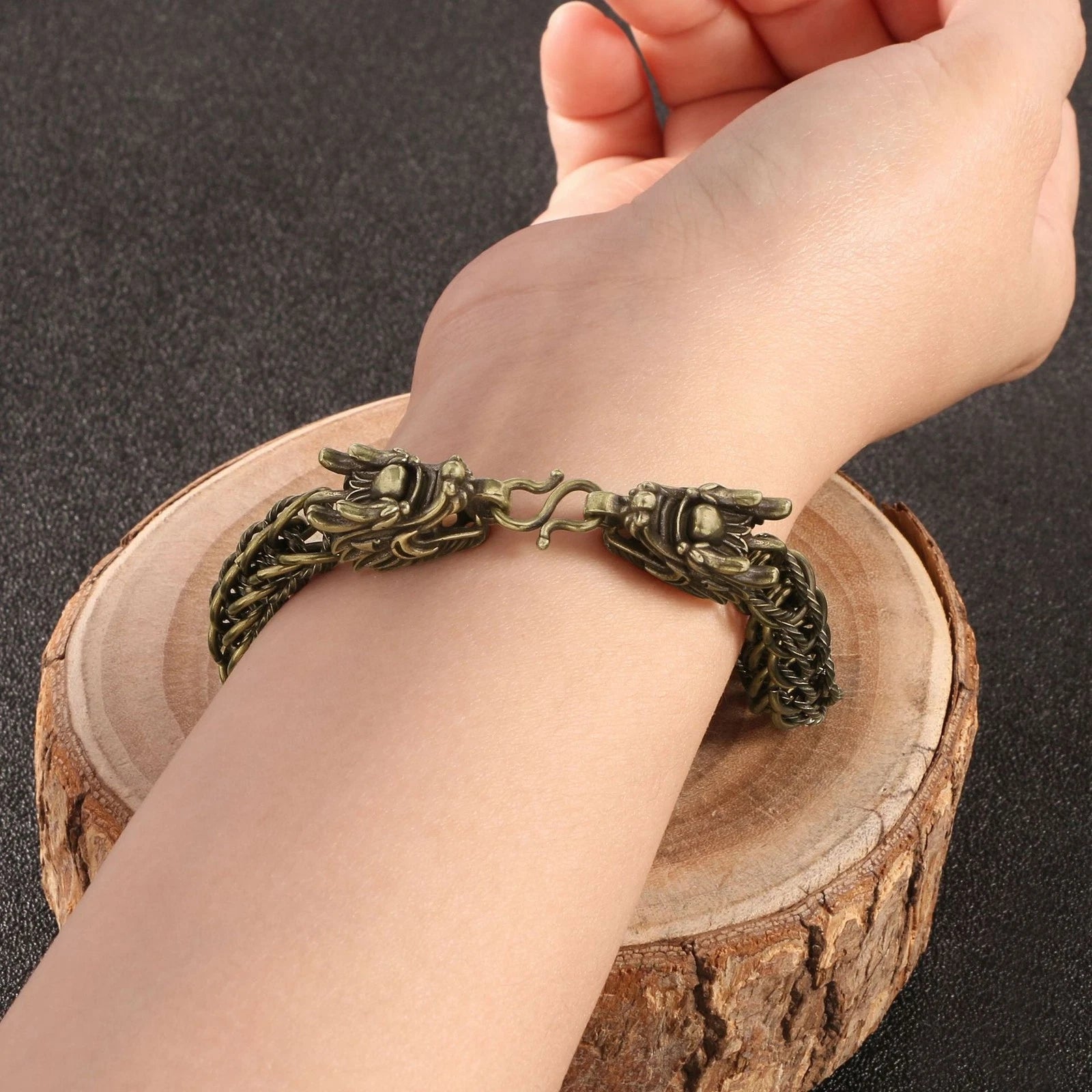 Men Women Metal Bangle Vintage Zodiac Dragon Bracelet Handcrafted Jewelry 07FC0E-D4 - KOEEK