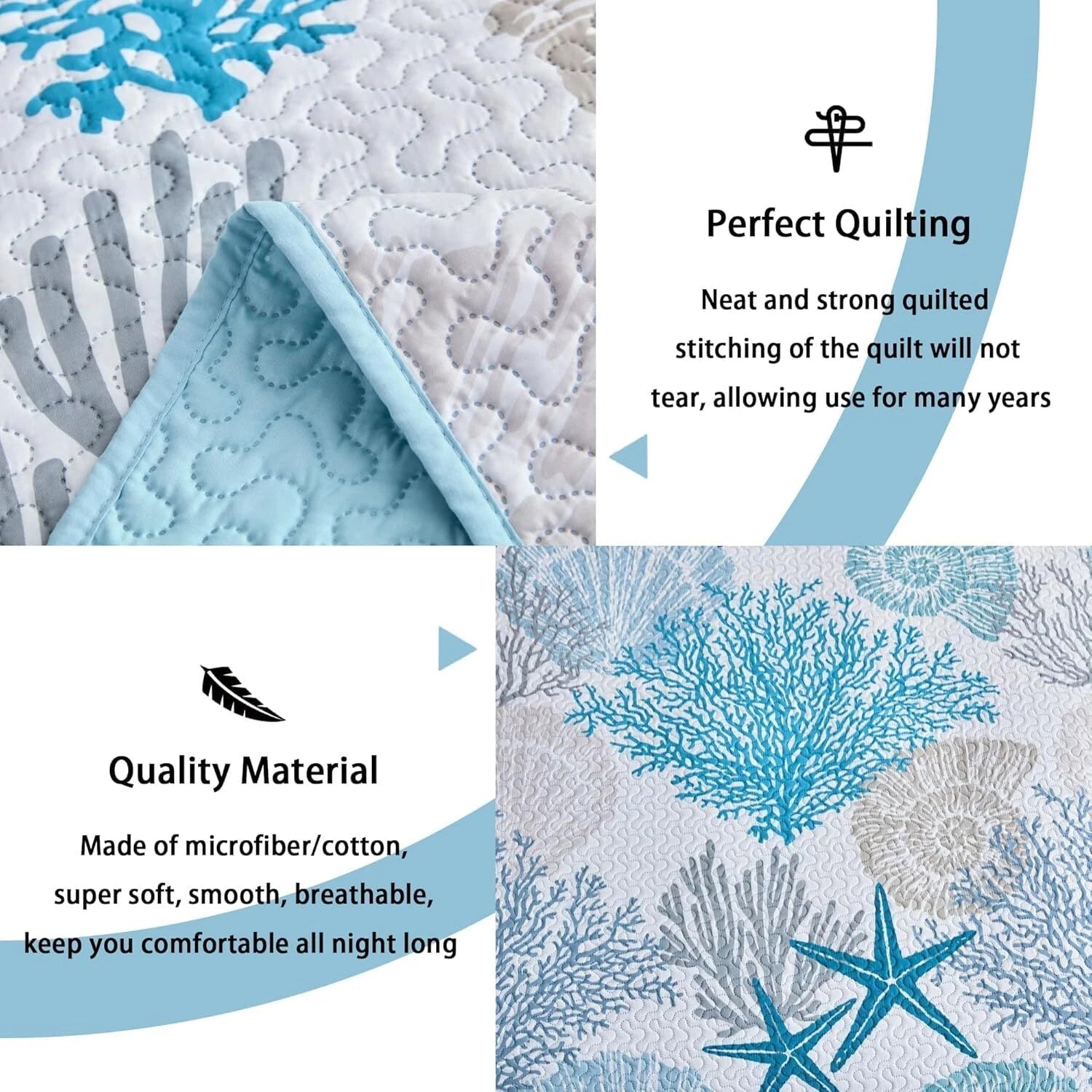 3 Piece Coastal Quilt Sets King Size - Reversible Microfiber Quilts with 2 Shams 07FC0E-D4 - KOEEK