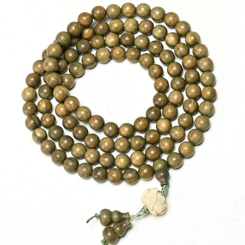 Green Sandalwood 108 Beads Lotus Mala Bracelet Unisex Prayer Jewelry 07FC0E-D4 - KOEEK