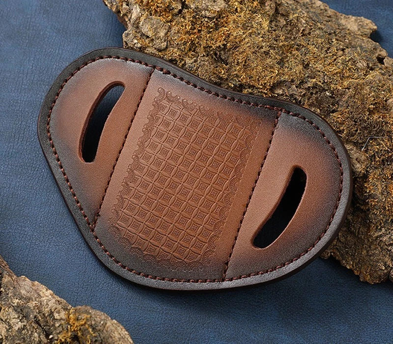 EDC Carved Cow Hand Made Leather Sheath for Folding Knife Belt Clip Cover Pouch 07FC0E-D4 - KOEEK