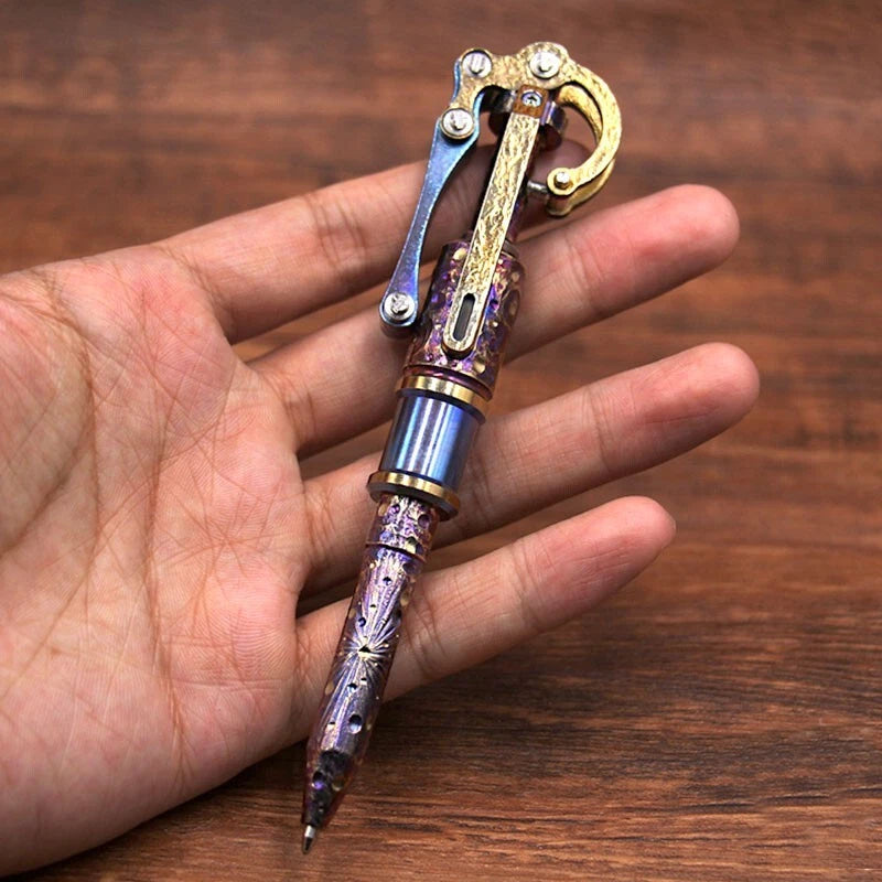 Titanium Meteorite Pattern Mechanical Signature Pen Tactical Ballpint Pen EDC 07FC0E-D4 - KOEEK