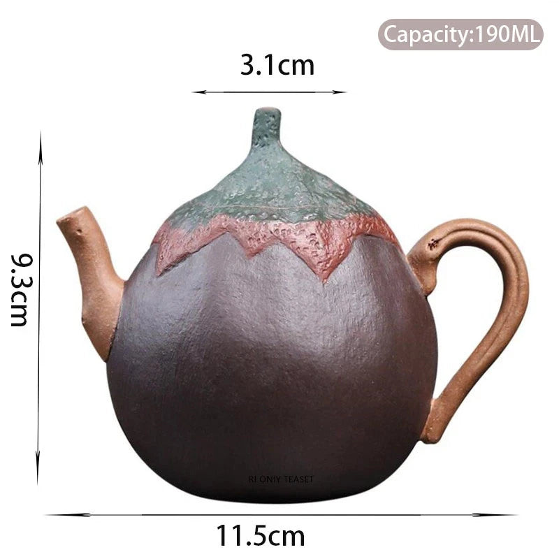 190ml Chinese Yixing Purple Clay Handcarved Eggplant Teapot Tea Infuser Kettle 07FC0E-D4 - KOEEK