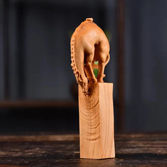 Cliff Cypress Wood Hand-carved Tea Pet Chinese Mascot Wealth Feng Shui Decor 07FC0E-D4 - KOEEK