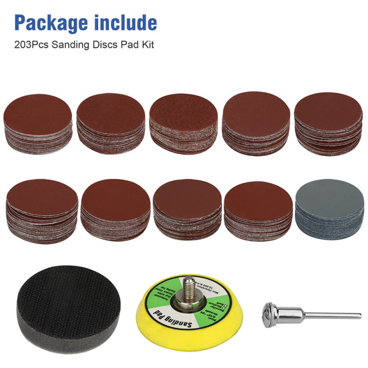 100-303Pcs 2" Sanding Disc Hook Loop Sander Paper Backer Pad + Drill Adapter Kit koeek - KOEEK