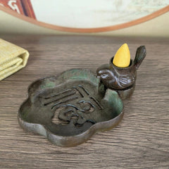 11cm Backflow Incense Burner Fu Character Brass Aromatherapy Tea Art Decor 07FC0E-D4 - KOEEK