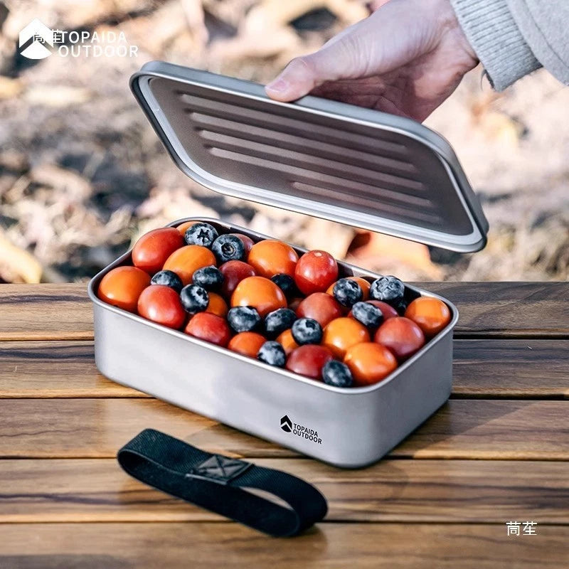 Outdoor Camping Hiking Fishing Pure Titanium Mess Tin Lunch Box With Handle 07FC0E-D4 - KOEEK