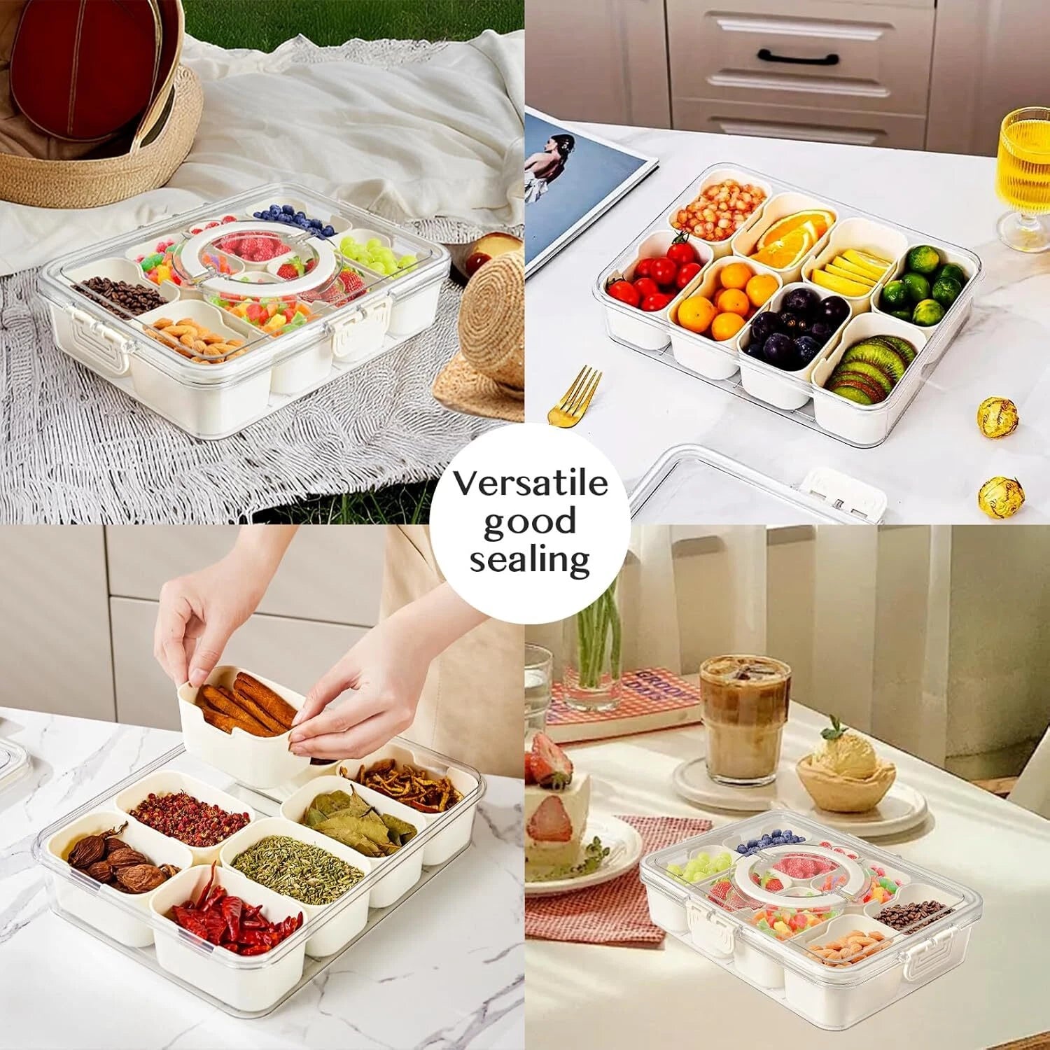 Snackle Box Container,Portable Snack Box 8 Compartment Divided Serving with Lid 07FC0E-D4 - KOEEK