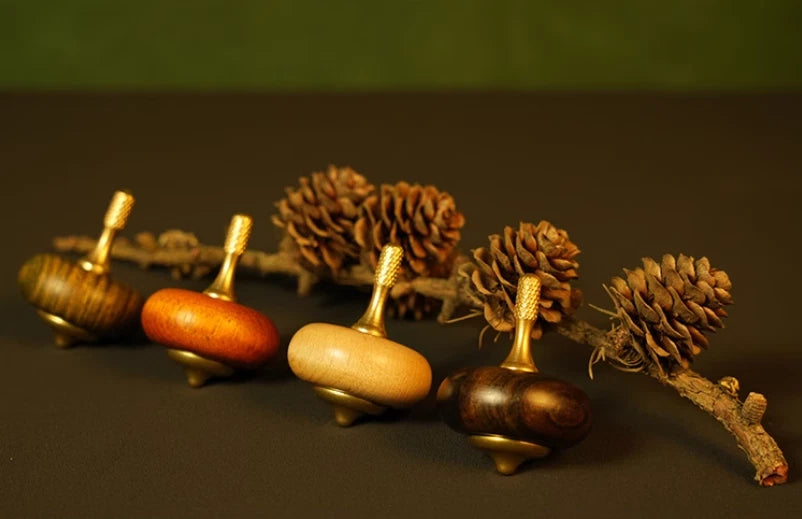 Brass Wood Hand Twisting Spinning Top Gyro Gyroscope Spinner EDC Toy Gift 07FC0E-D4 - KOEEK