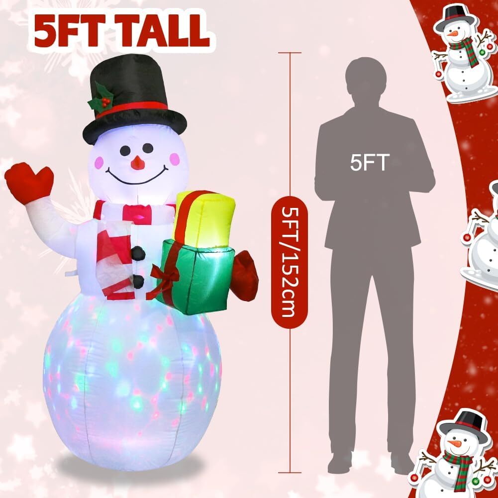 5ft Inflatable Snowman Christmas  with Built-in Rotating LED Lights Decorations 07FC0E-D4 - KOEEK