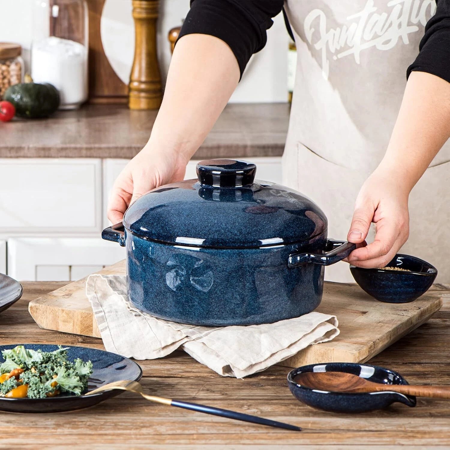 Casserole (with lid) - Ceramic lasagna dish (2-quart deep round baking dish) 07FC0E-D4 - KOEEK