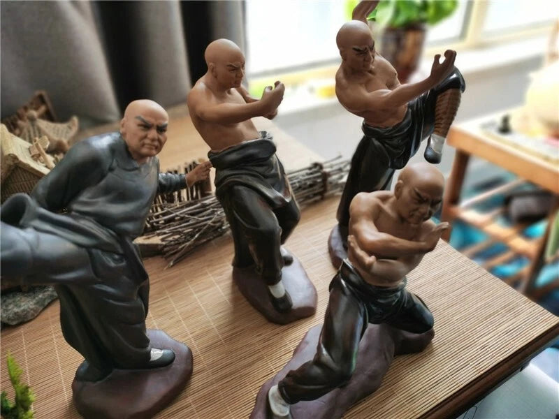 4PCS Set Chinese Kung Fu Shaolin Monk Ceramics Material Arts Figure Home Decorat 07FC0E-D4 - KOEEK