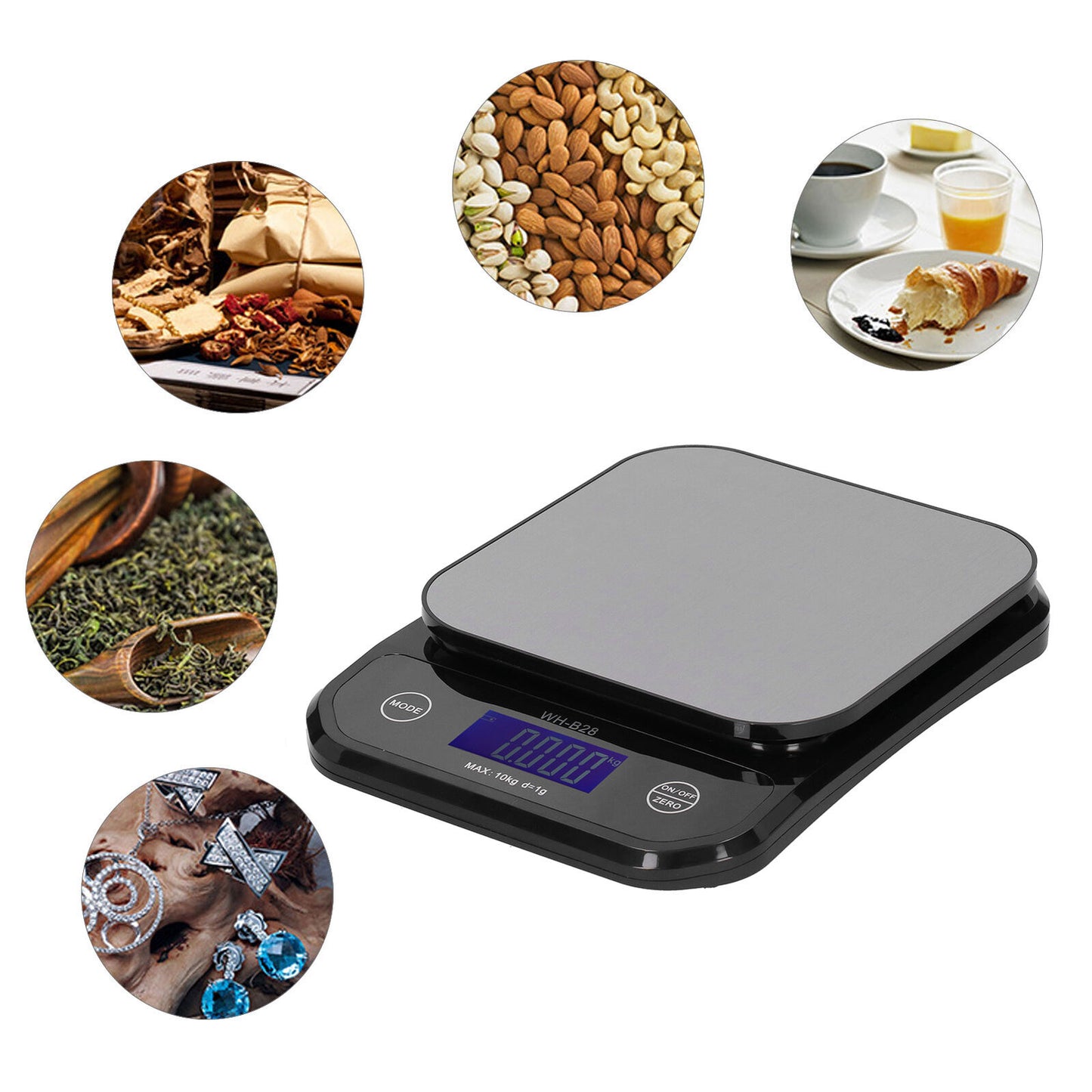 new 10Kg/1g Electronic Scale Multipurpose LCD Digital Stainless Steel Weighing Scale koeek - KOEEK