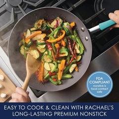 Hard Anodized Non-Stick Wok with Lid,11-Inch Wok with Lid,Gray with Blue Handles 07FC0E-D4 - KOEEK