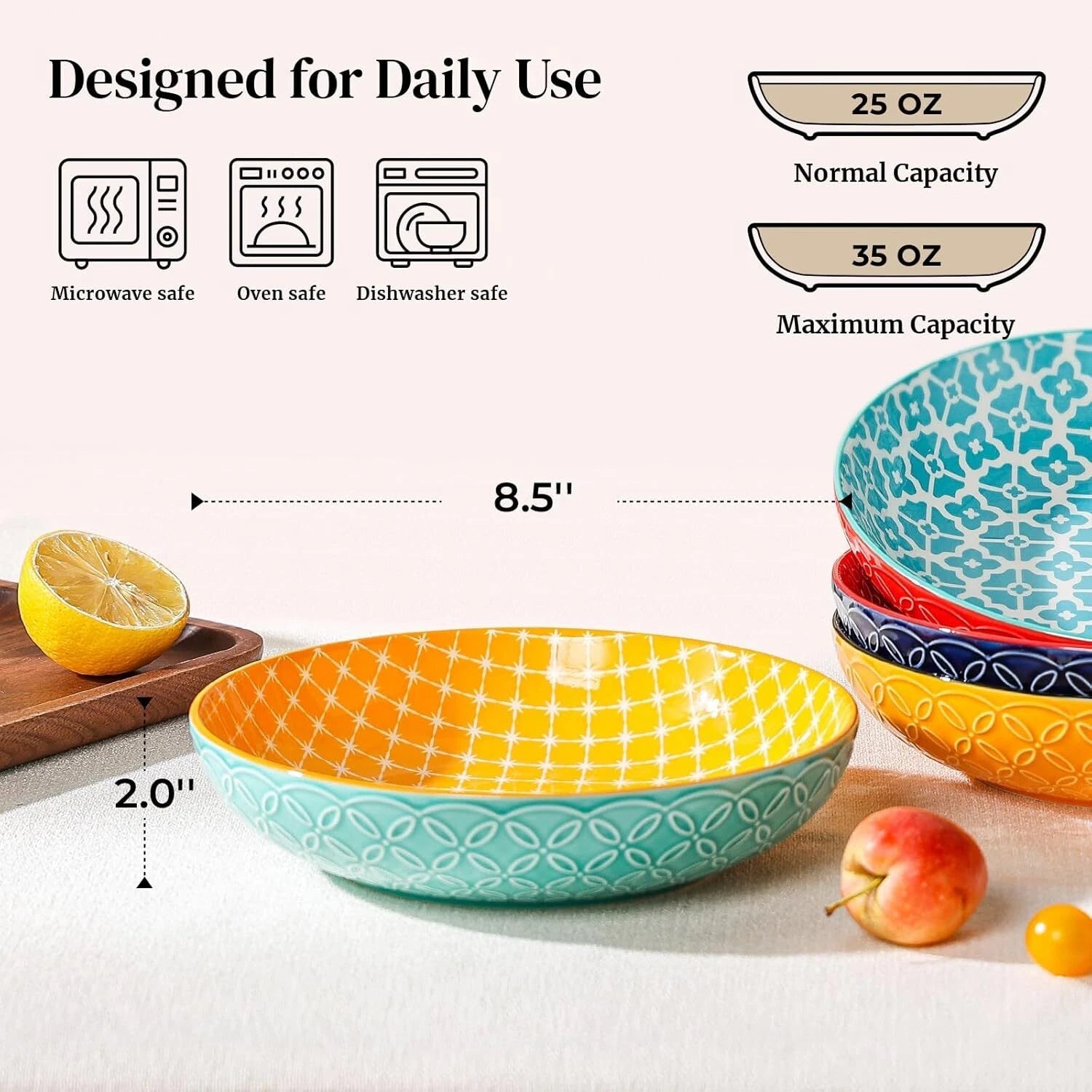 Pasta Bowl, 35 oz. Large Salad Bowl, Porcelain Dinner Plate Bowl Set of 4 07FC0E-D4 - KOEEK