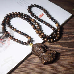 Nha Trang Agarwood Guanyin Pendant Necklace Natural Wood Sweater Chain Charm 07FC0E-D4 - KOEEK