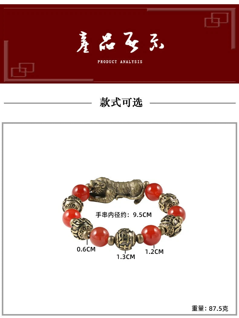 Brass Bead Bracelet Handcrafted Cord Jewelry Copper Beads Men Women Gift 07FC0E-D4 - KOEEK