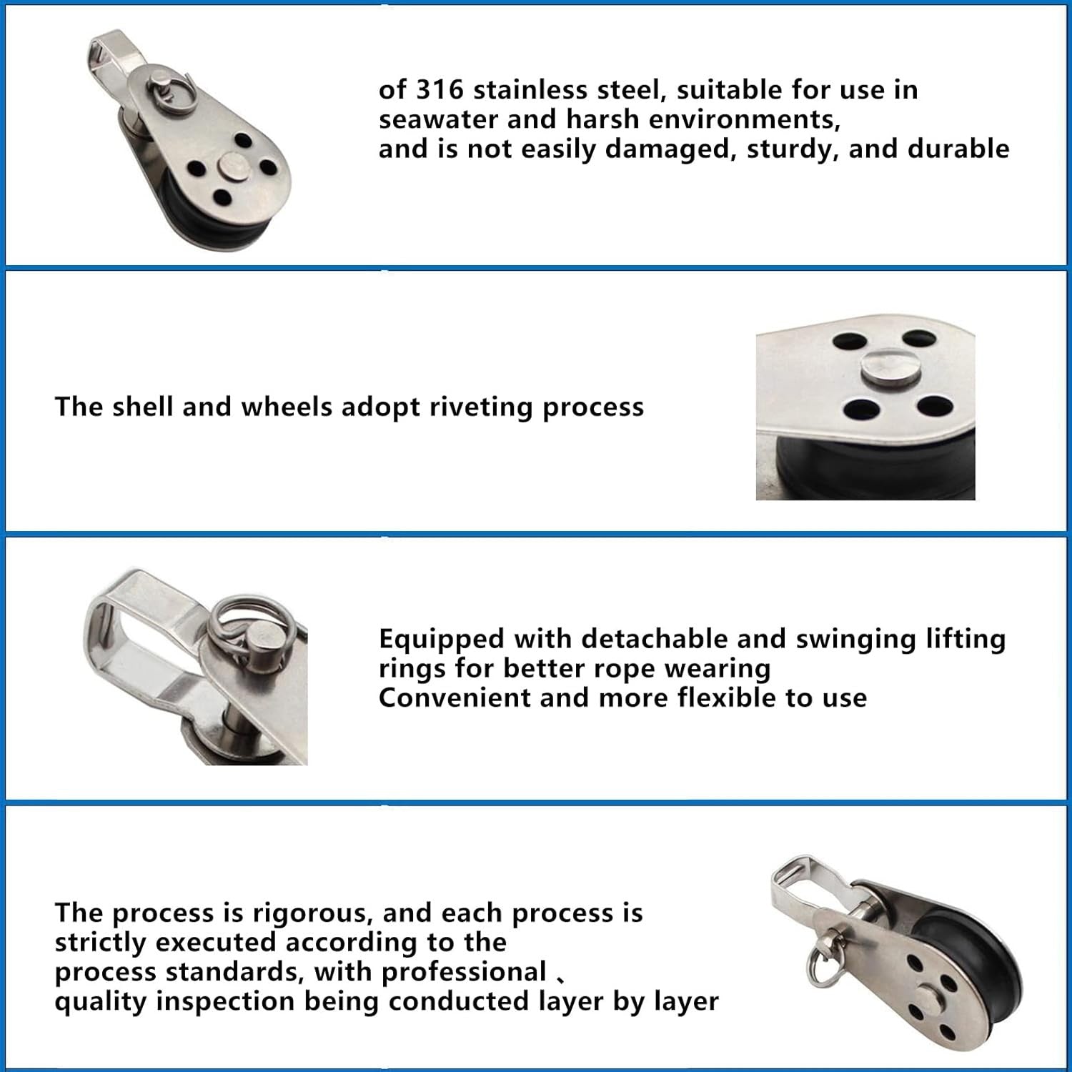 new 4PCS Stainless Steel Nylon Marine Pulley,Pulley Block Rope 4pcs, SILVER 07FC0E-D4 - KOEEK