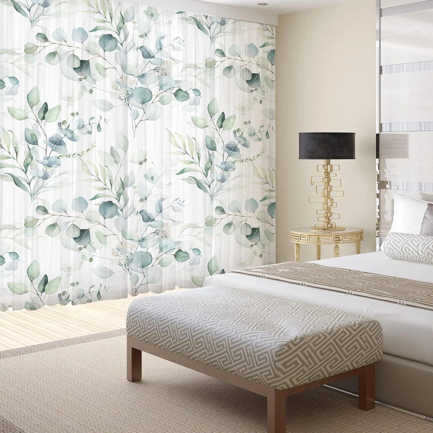 Green Eucalyptus Leaves Curtains for Living Room 96 inch Length 2 Panels Set 07FC0E-D4 - KOEEK
