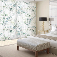 Green Eucalyptus Leaves Curtains for Living Room 96 inch Length 2 Panels Set 07FC0E-D4 - KOEEK