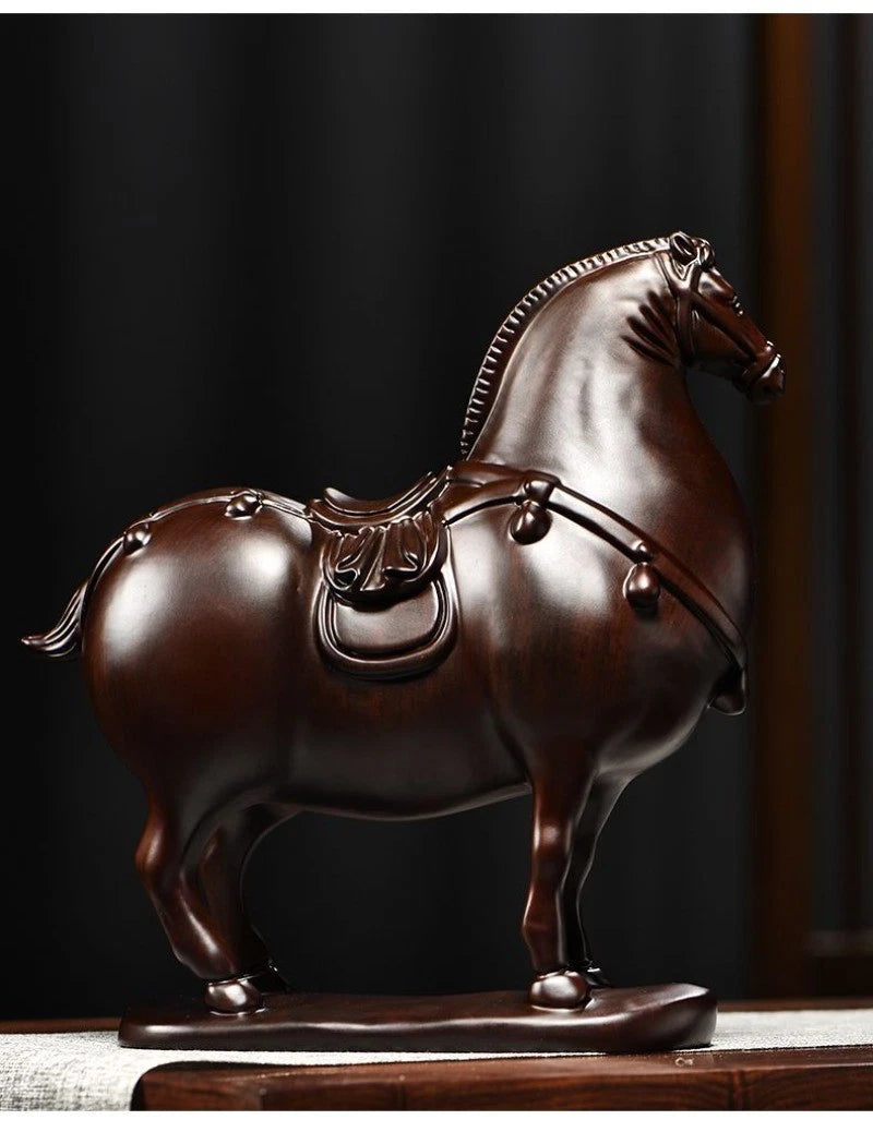 Wooden Horse Figurine 14cm Hand Carved Tang Style Zodiac Home Office Decor 07FC0E-D4 - KOEEK