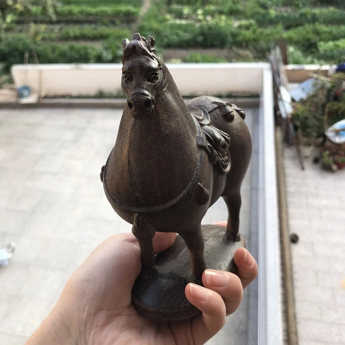 14x15cm Vietnamese Agarwood Carved Tang Horse Figurine Feng Shui Sculpture Gift 07FC0E-D4 - KOEEK