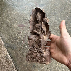 20cm Vietnamese Agarwood Carved Lotus Guanyin Statue Wooden Home Altar 07FC0E-D4 - KOEEK