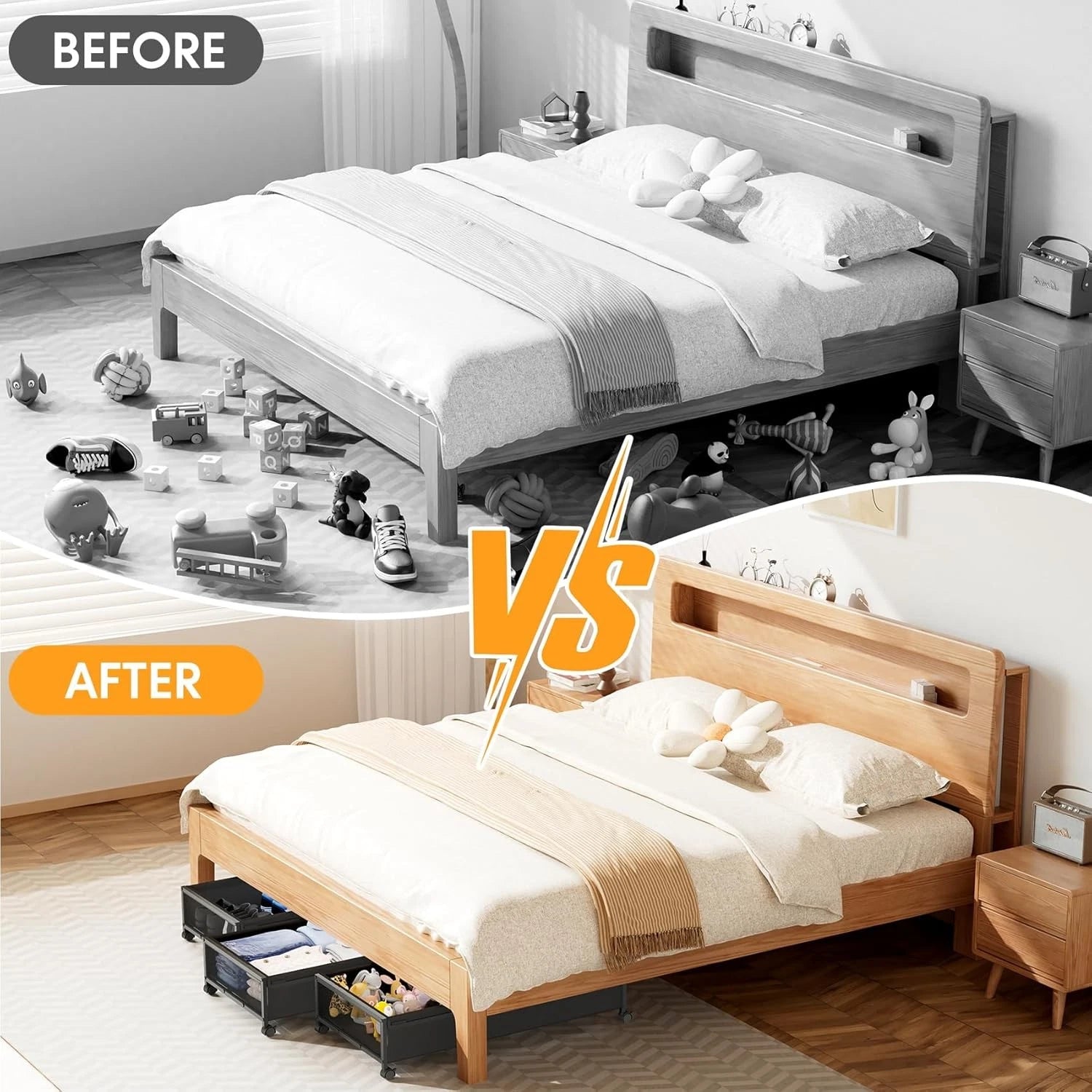 Under Bed Storage Containers with Wheels 2 Pack Underbed Shoe Storage 07FC0E-D4 - KOEEK