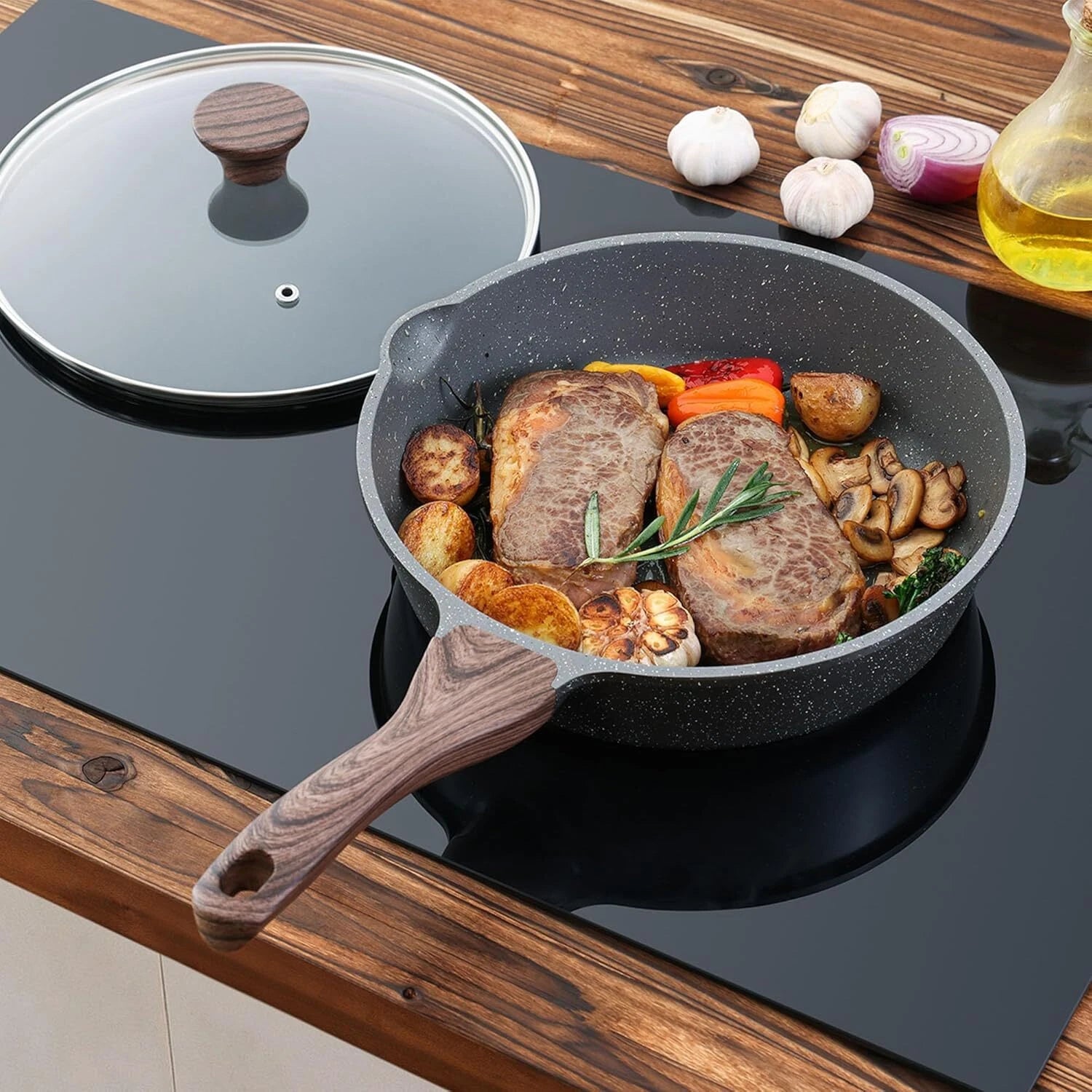 Nonstick Skillet,Deep Frying Pan10‘’,Saute Pan with Lid,Healthy Cooking Pan 07FC0E-D4 - KOEEK