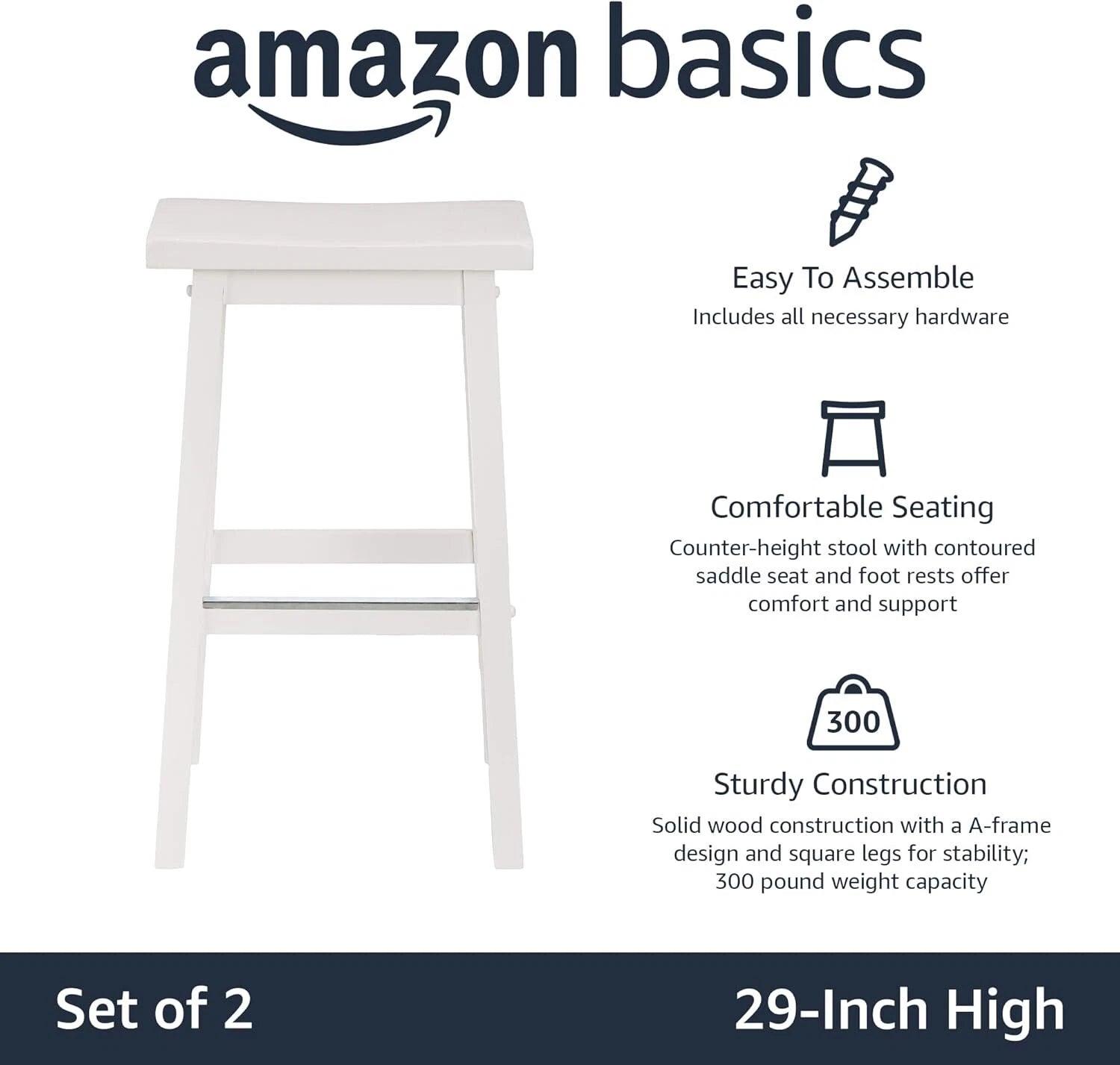 Solid Wood Saddle Seat Kitchen Island Counter Bar Stools White - Set of 2 07FC0E-D4 - KOEEK