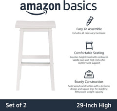Solid Wood Saddle Seat Kitchen Island Counter Bar Stools White - Set of 2 07FC0E-D4 - KOEEK