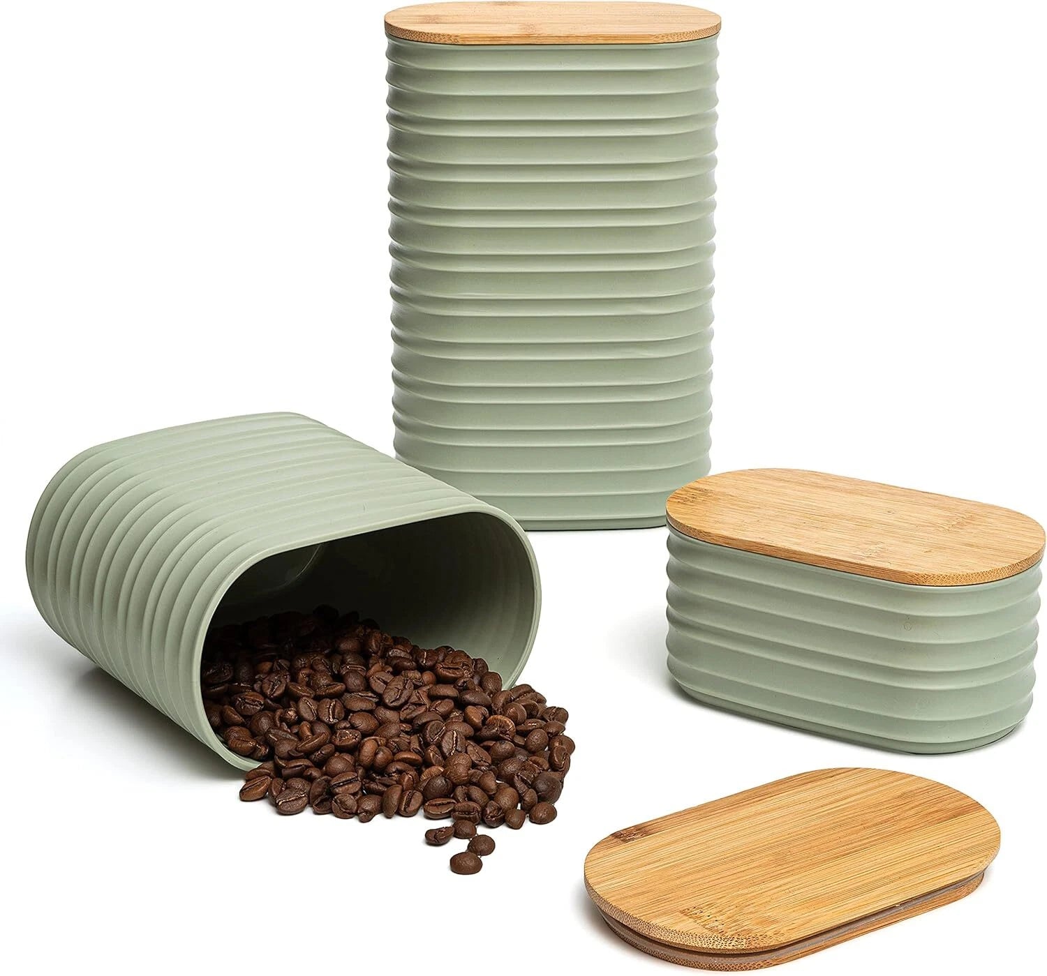 3 Pcs Olive Green Canisters Sets For The Kitchen, Airtight Plastic Canister 07FC0E-D4 - KOEEK