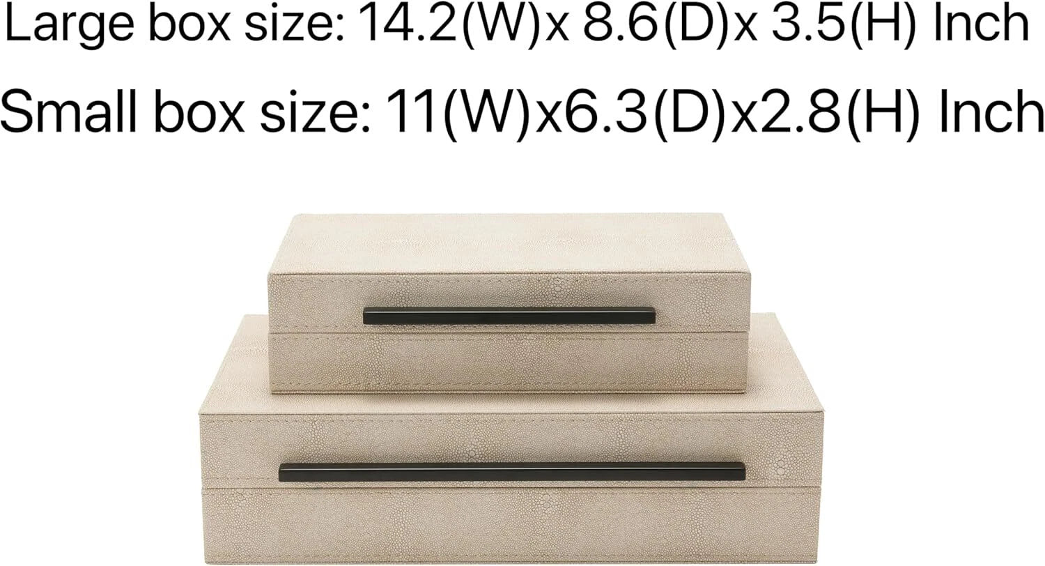 Set of 2 Ivory Sagarin Decorative Boxes with Black Metal Handles 07FC0E-D4 - KOEEK