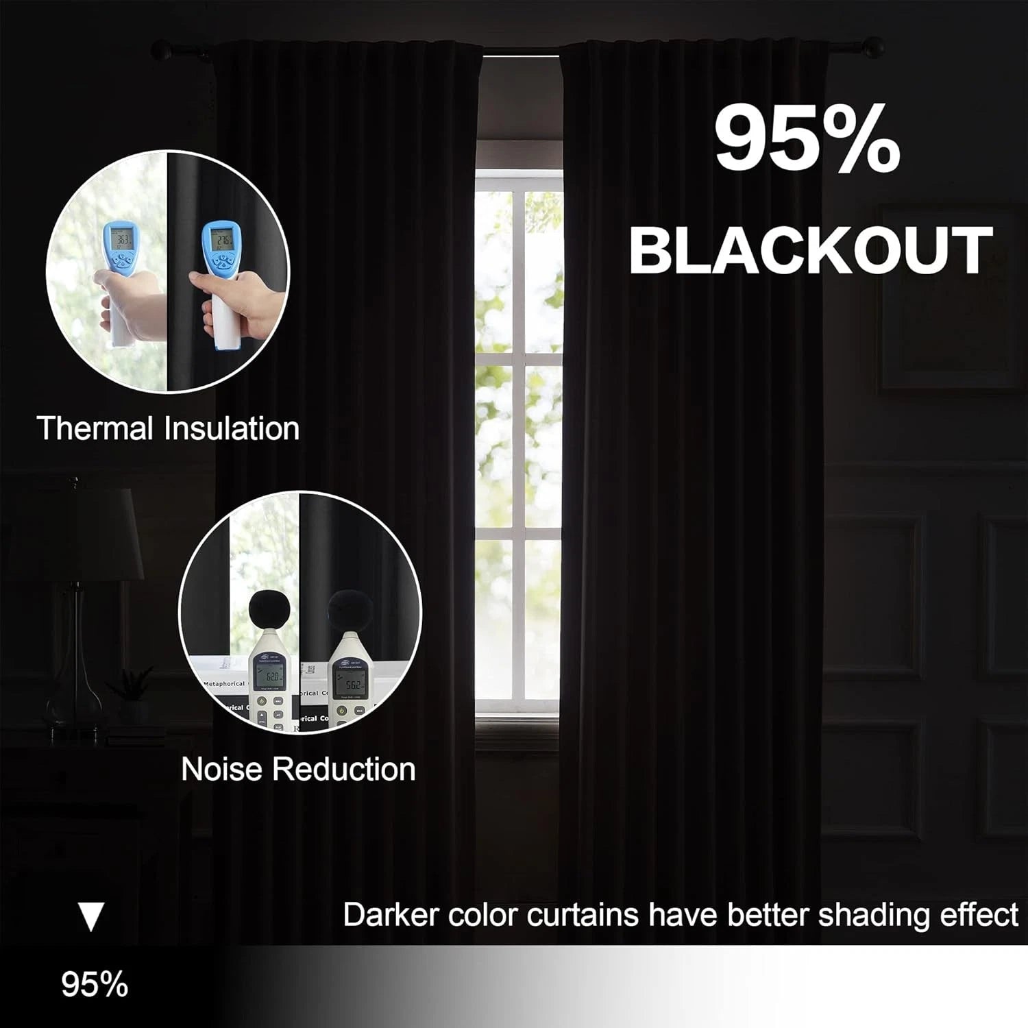 Black blackout curtains (52 inches wide x 120 inches long, 2 panels) 07FC0E-D4 - KOEEK