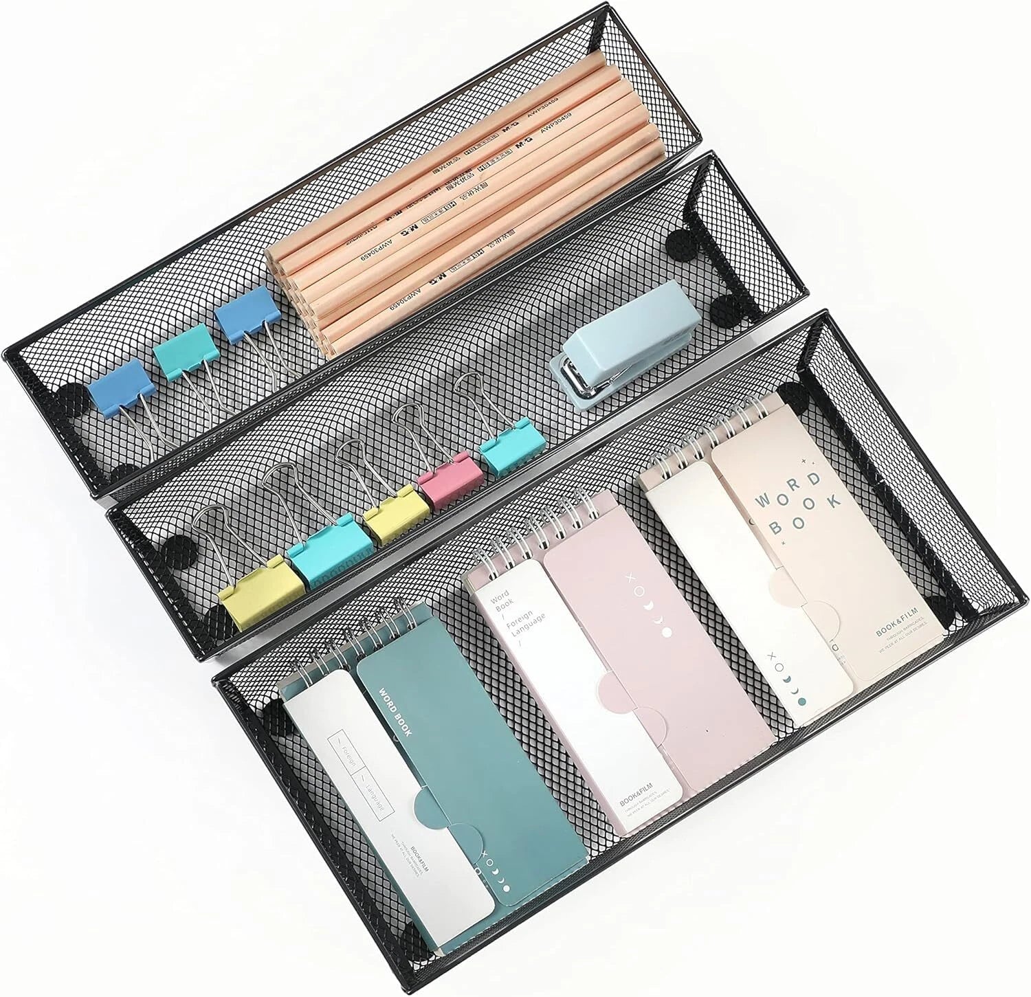3-Piece Mesh Drawer Organizer, Cutlery Tabletop Storage Tray (12 x 6 x 2 inches) 07FC0E-D4 - KOEEK