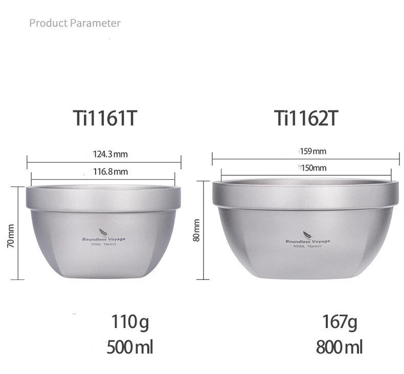 Titanium Bowl 500ml/800ml Double Wall Food Rice Soup Ultralight Metal Bowl Hot 07FC0E-D4 - KOEEK