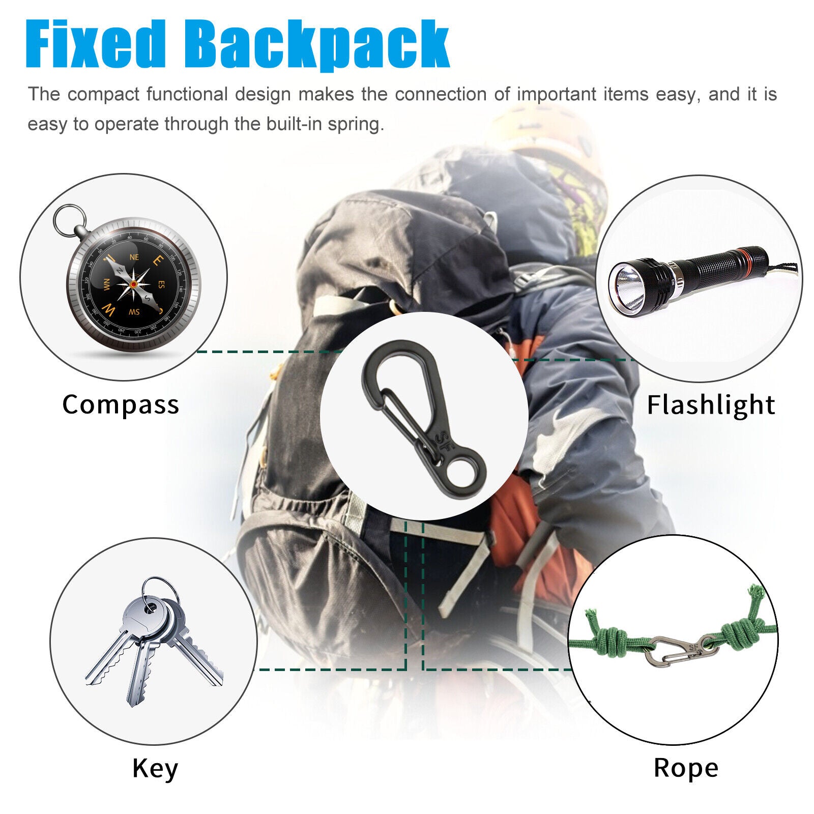 10-40x Mini SF Aluminum Spring Carabiner Clip Keychain Outdoor Snap Camping Hook koeek - KOEEK