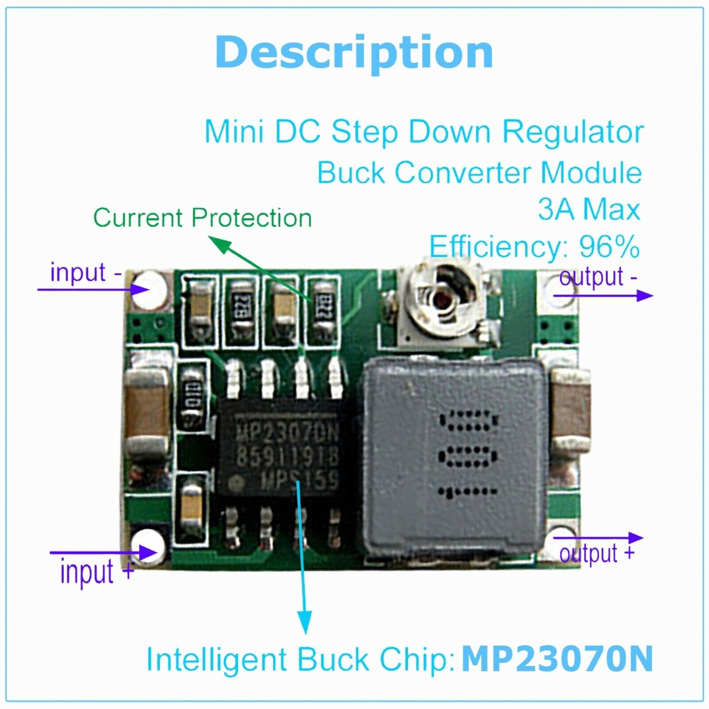 10 stk Mini360 3A DC spænding Step Down Power Converter Buck Module 3,3V 5V 9V 12V