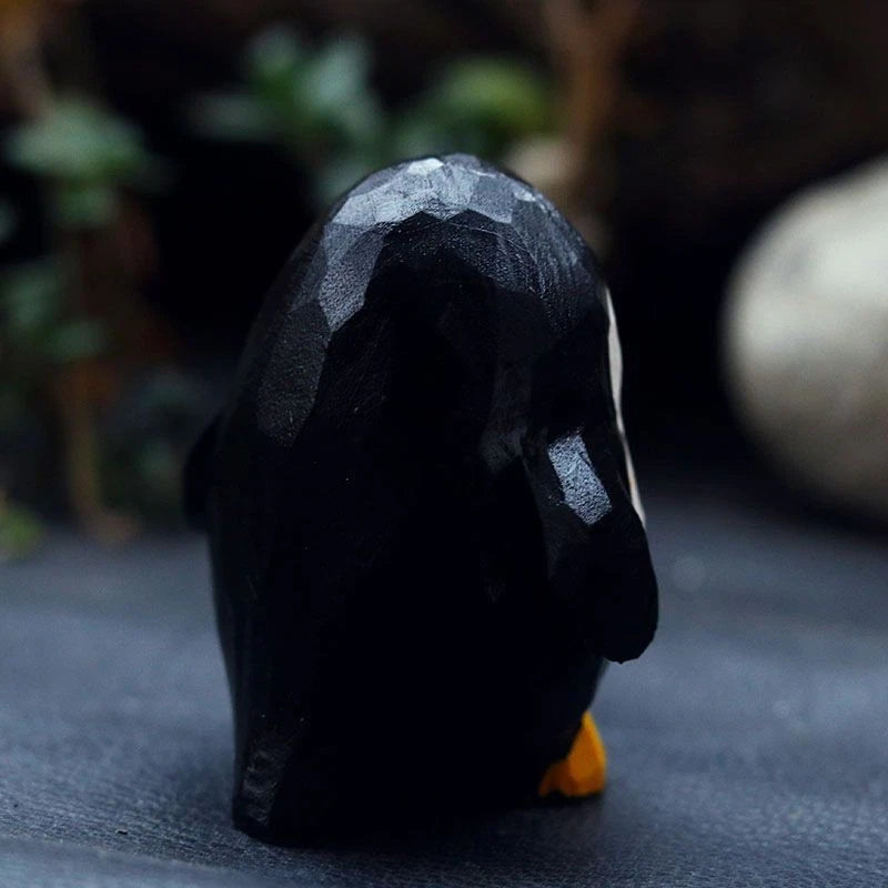 2Pc Hand Carved Wooden Penguin Figurines Mini Desktop Home Decor 07FC0E-D4 - KOEEK