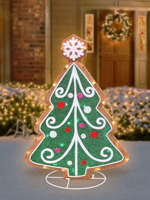 3 FT LED GINGERBREAD CHRISTMAS TREE LIGHTED TINSEL YARD PROP 07FC0E-D4 - KOEEK