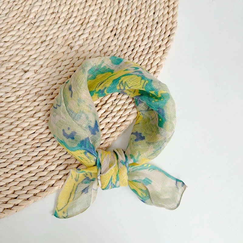 Womens  Linen Floral Print Necktie Bandana Thin Neckerchief Scarf Accessory 07FC0E-D4 - KOEEK