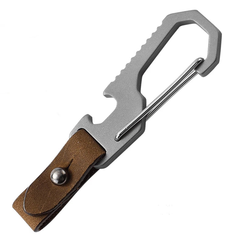 Titanium Alloy + Leather Keychain with Bottle Opener Car Key Pendant EDC Tool 07FC0E-D4 - KOEEK