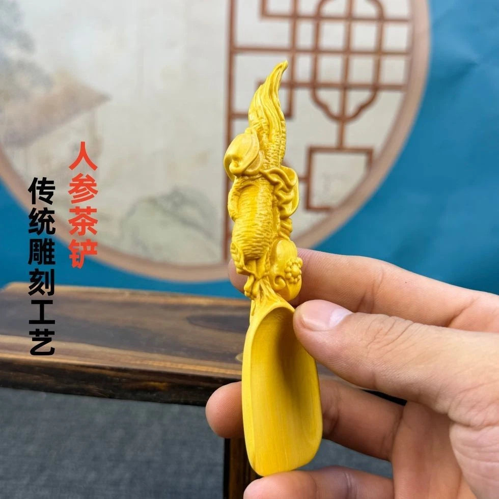 Boxwood Carved Ginseng Tea Scoop Hand Piece Fidget Décor Craft Wooden Ornament 07FC0E-D4 - KOEEK