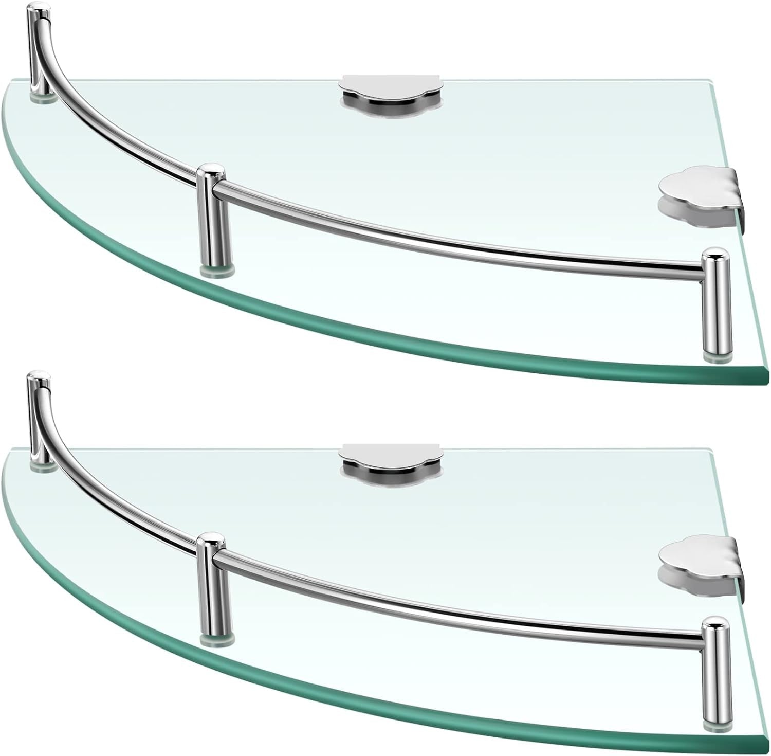 new 2 Pcs Corner Shower Shelf 2-Tier Glass about 9.25 inches, Silver 07FC0E-D4 - KOEEK