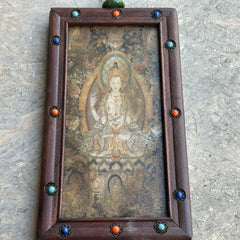 Natural Redwood Inlaid Tibetan Thangka Portrait Ornament 07FC0E-D4 - KOEEK