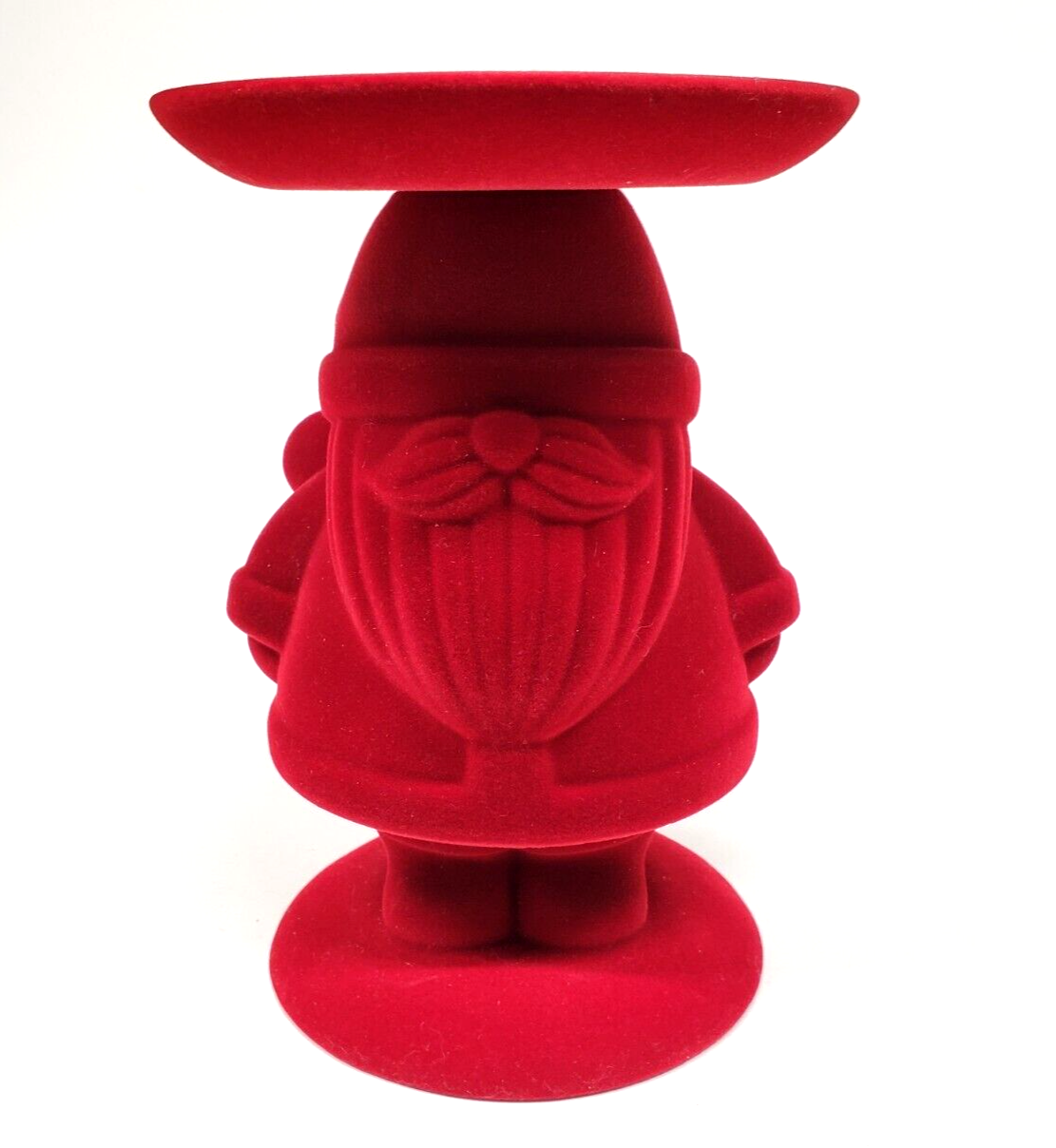 ! Bath Body Works RED FLOCKED SANTA GNOME 3-Wick Candle Holder Stand Pedestal