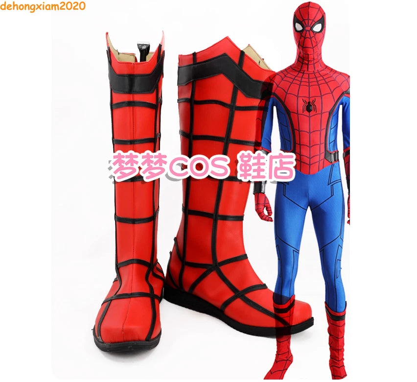 Spider-Man Cosplay Shoes Red Long Boots Custom Men's Leather Boot 07FC0E-D4 - KOEEK